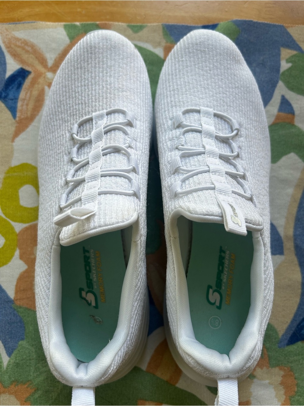 Skechers White Knit Slip-On Athletic Sneakers with Aqua Insole